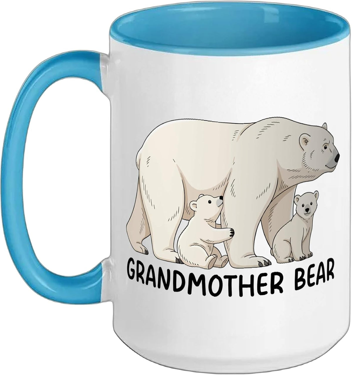 Grandmother Bear With Two Cubs Siblings Polar Bear Family Ceramic Mug