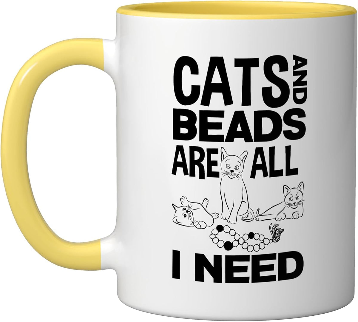 Cats And Beads Are All I Need Beadwork Beading Sewing Ceramic Mug