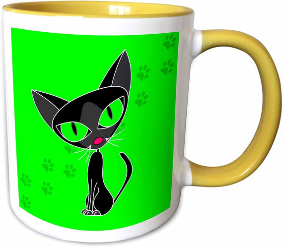 Fancy Feline Black Cat Pawprint Ceramic Mug