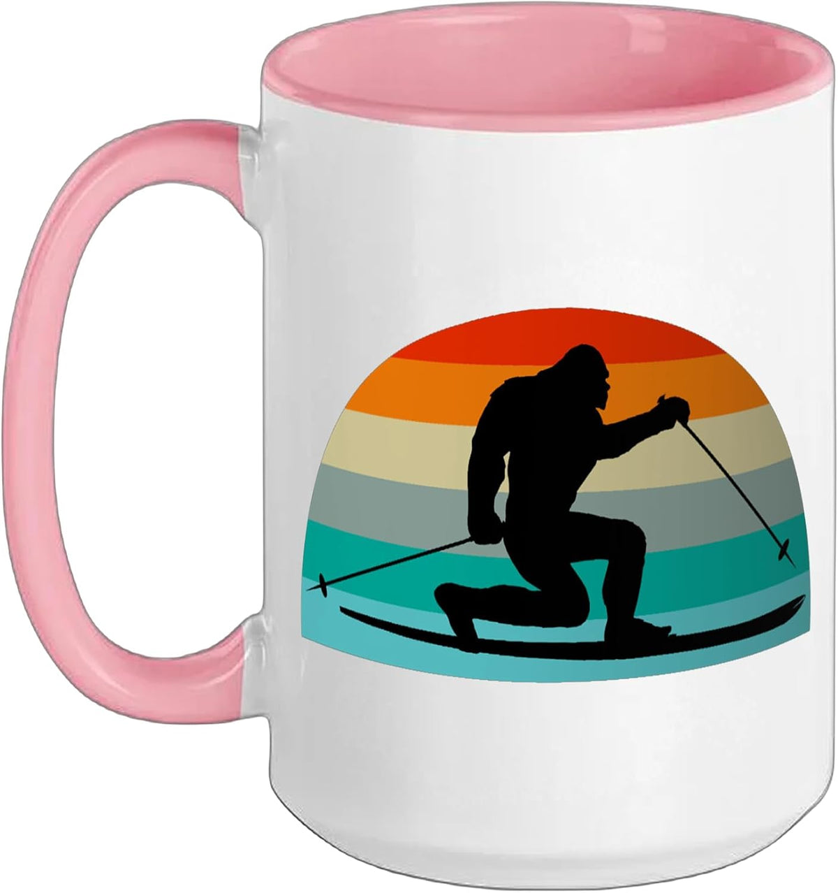 Bigfoot Telemark Skis Retro Sunset Funny Sasquatch Ceramic Mug