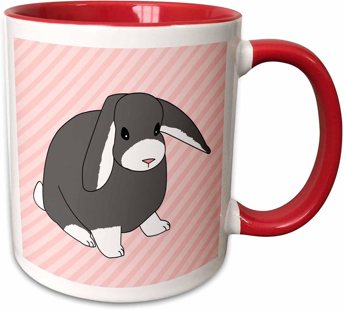 Grey Lop Rabbit Tan Pink Stripes Design Ceramic Mug