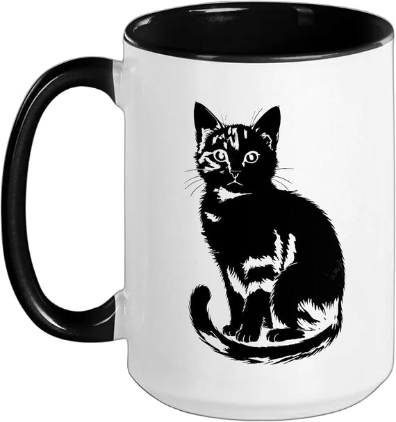 Black Cat Stencil Silhouette Art Ceramic Mug