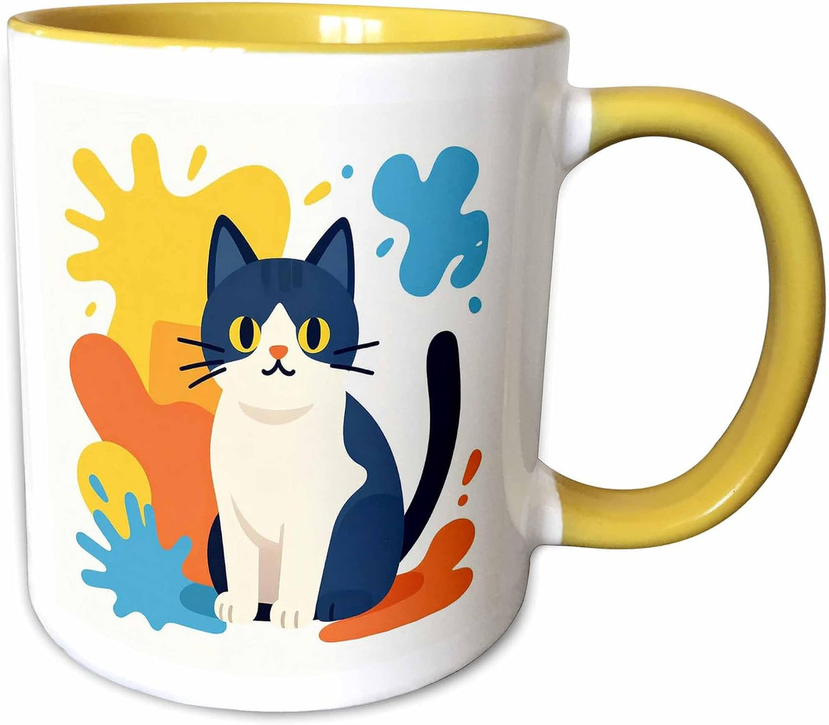 Cute Cat Against Colorful Paint Splatters Ceramic Mug
