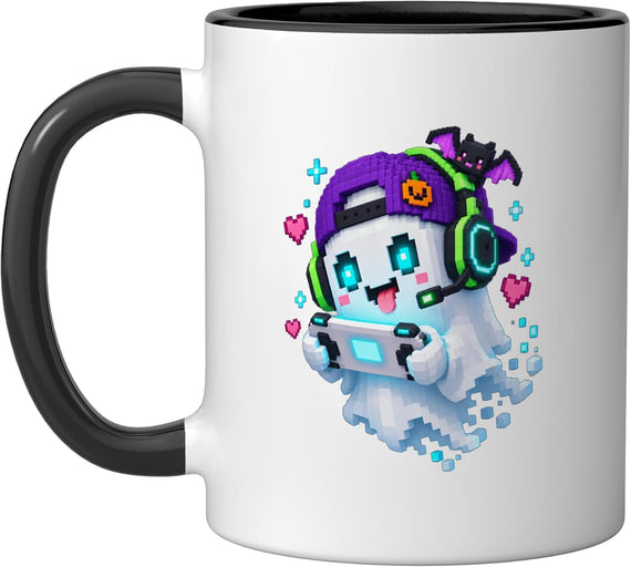 Ghost Video Gamer Pixel Art Halloween Console Ceramic Mug