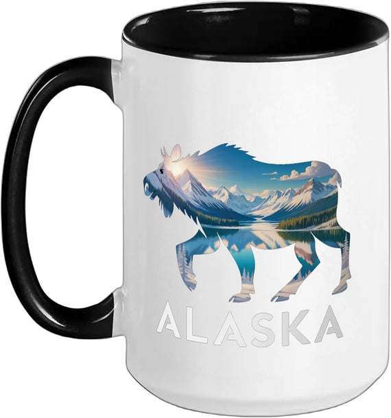 Alaska Moose Mountain Lake Sunset Souvenir Ceramic Mug