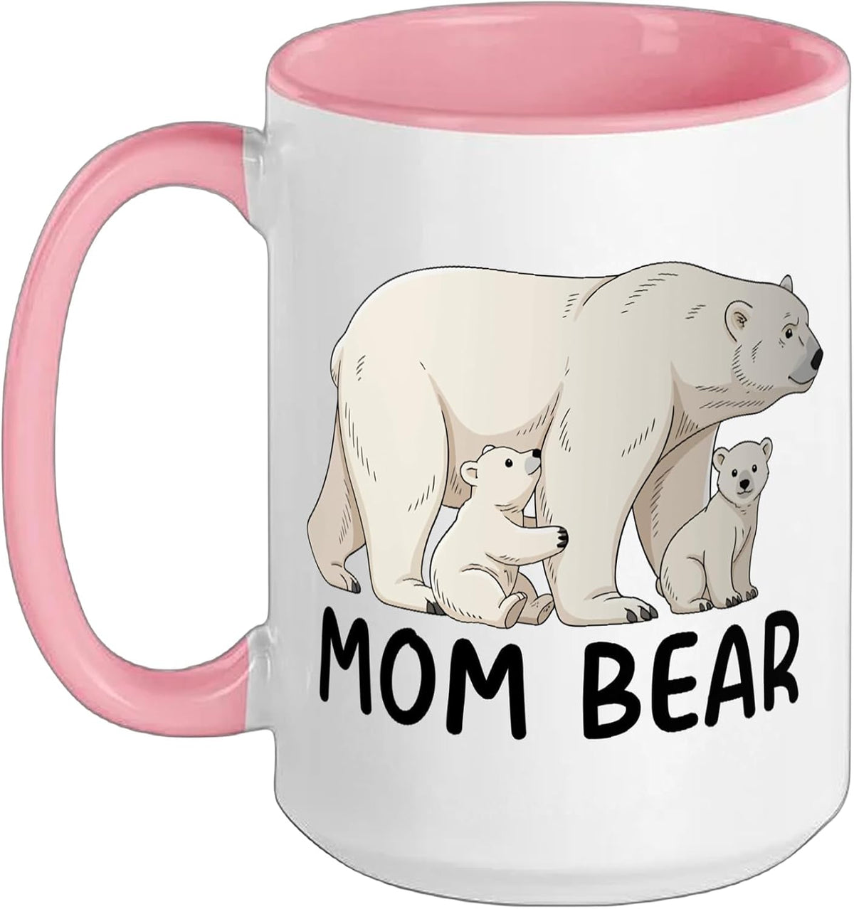 Mom Bear With Two Cubs Siblings Polar Bear Family Ceramic Mug