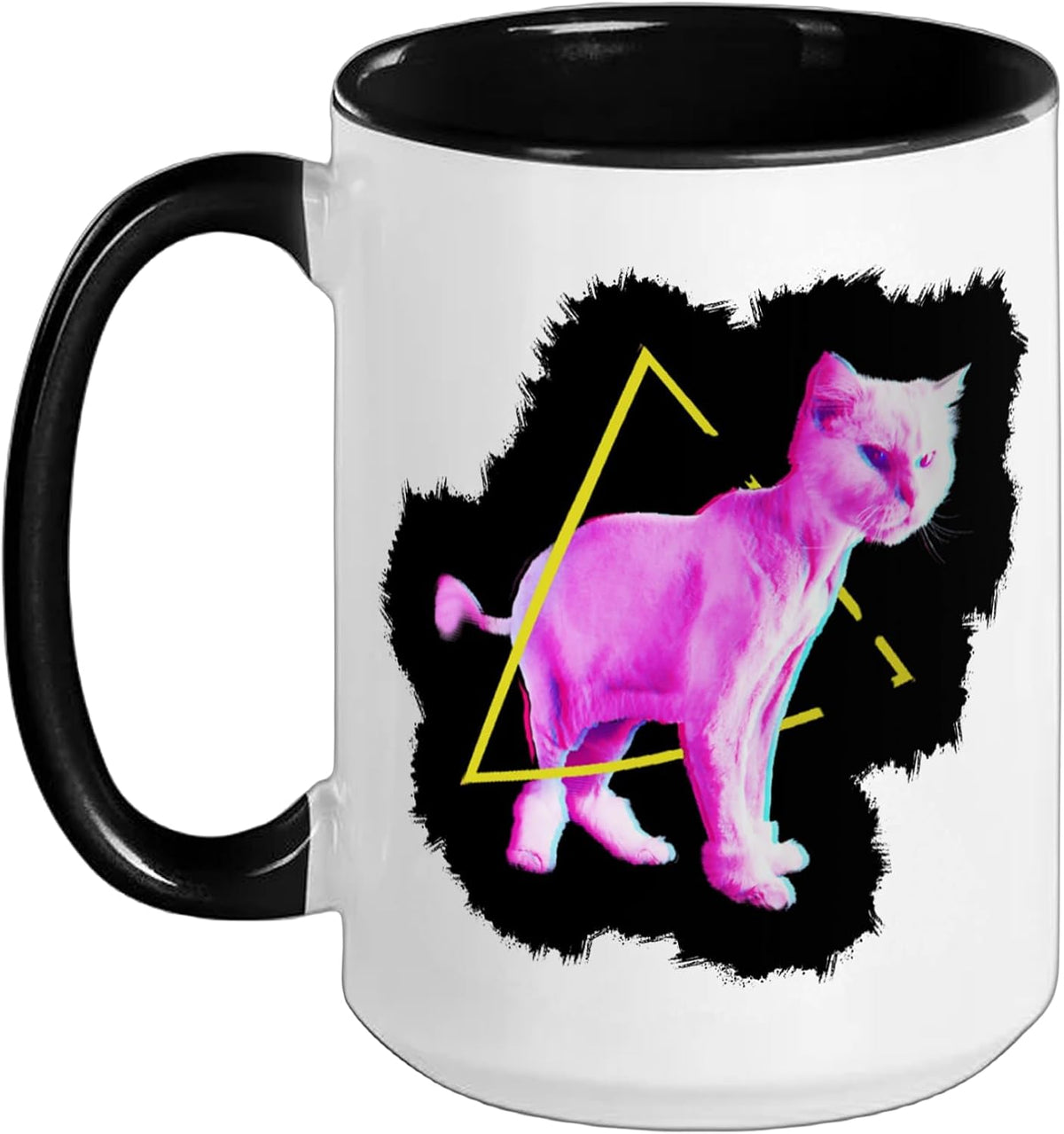 Glitch Cat Aesthetic Synthwave Cyberpunk Art Ceramic Mug