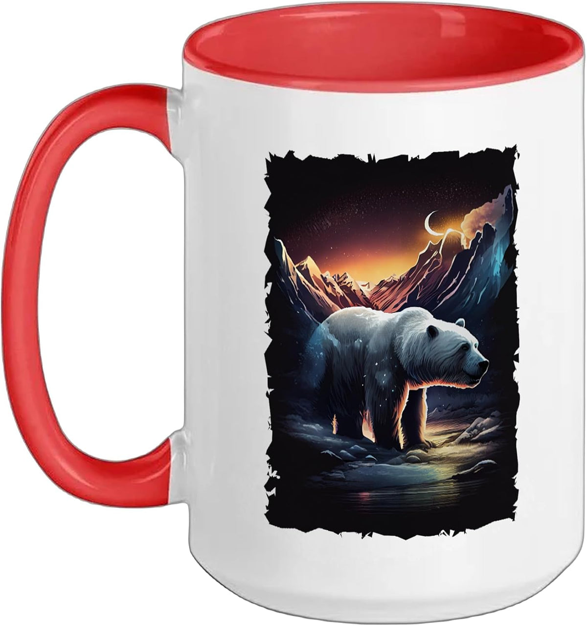Vintage Polar Bear Silhouette With Mountain Sunset Retro Ceramic Mug