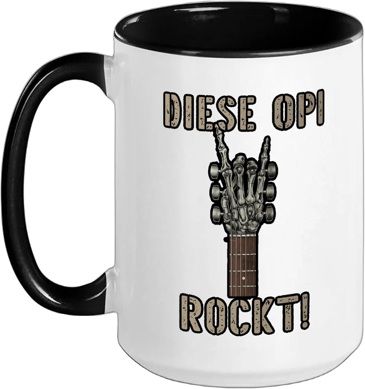 Diese Opi Rockt Skeleton Hand Guitar Rock Horns Ceramic Mug