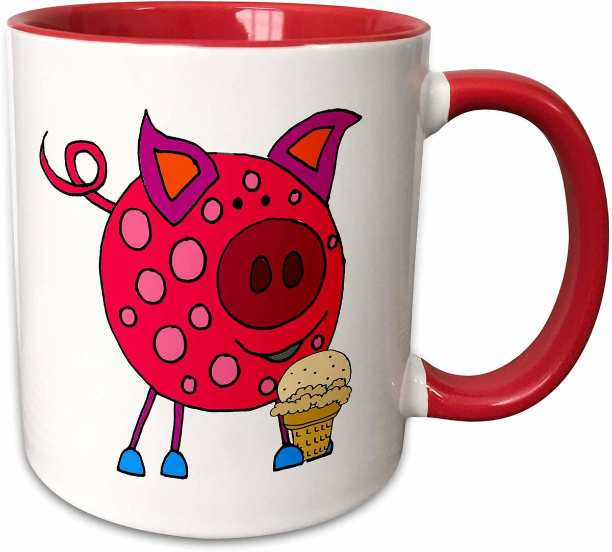 Funny Cute Pink Pig Eating Ice Ceramic Mug