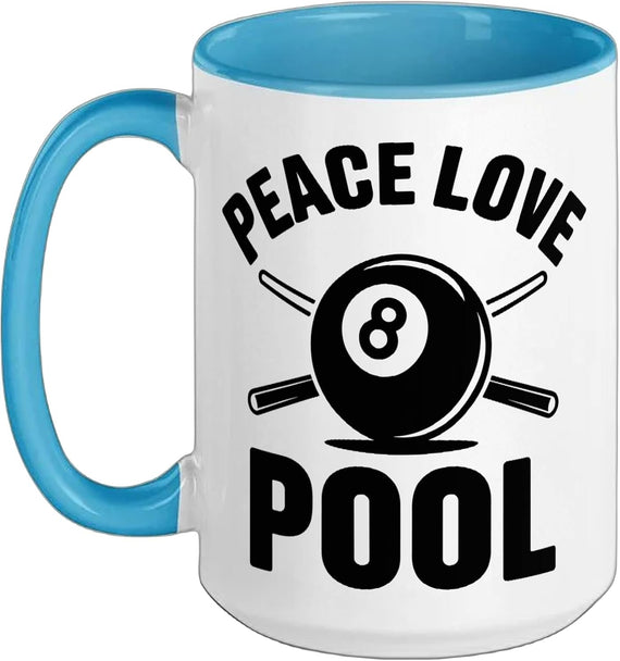 Peace Love Pool Funny Billiards Ceramic Mug
