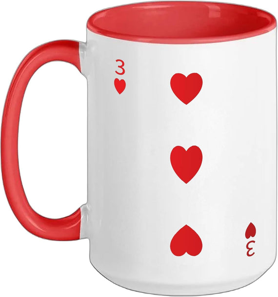 Three (3) Of Hearts Poker Card Playing Card Blackjack Card Ceramic Mug