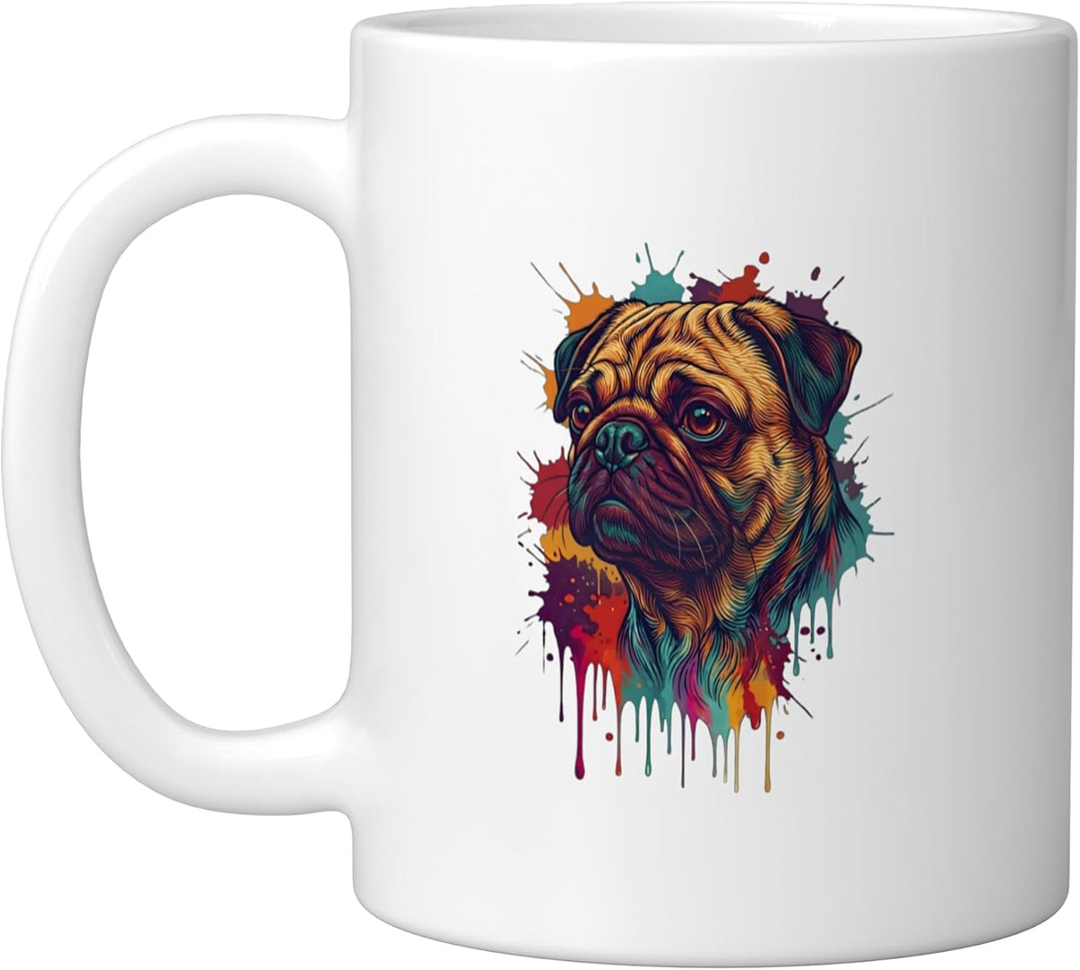 Pug Colorful, White Ceramic Mug