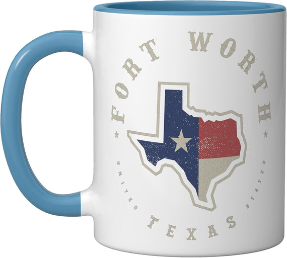 Vintage Fort Worth Texas State Flag Map Souvenir Gift Ceramic Mug