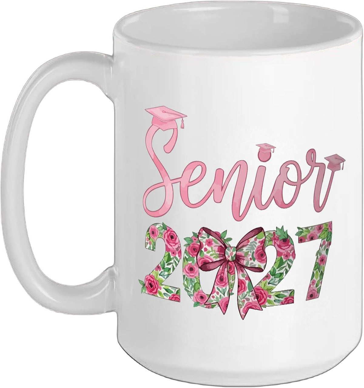 Coquette Pink Bow Flowers Senior 2027 Class Of Graduation Ceramic Mug