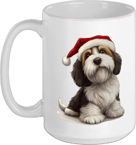 Cute Shaggy Puppy in Santa Hat Ceramic Mug