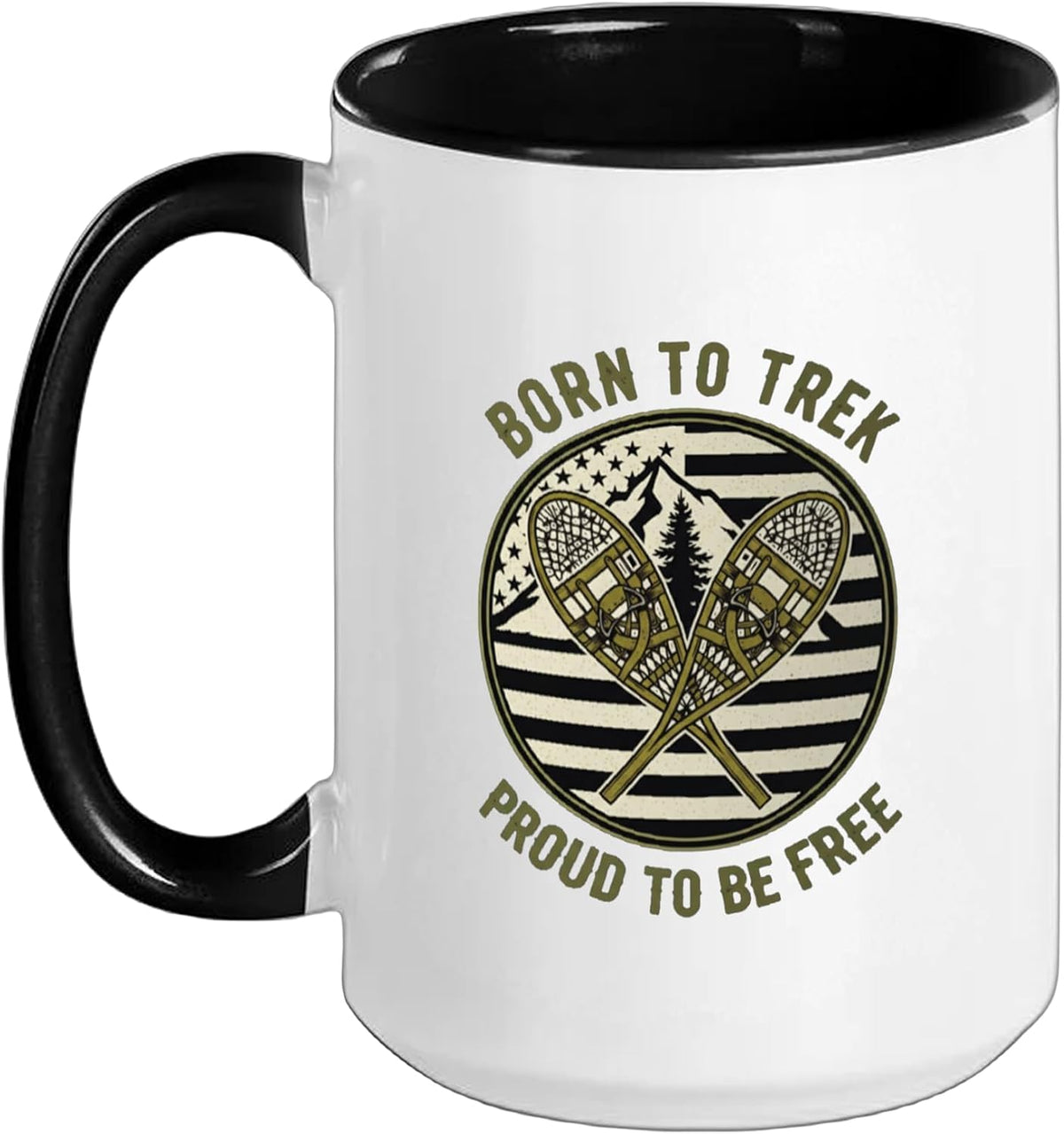 Usa Born To Trek Proud To Be Free Hiking Snowshoeing Ceramic Mug
