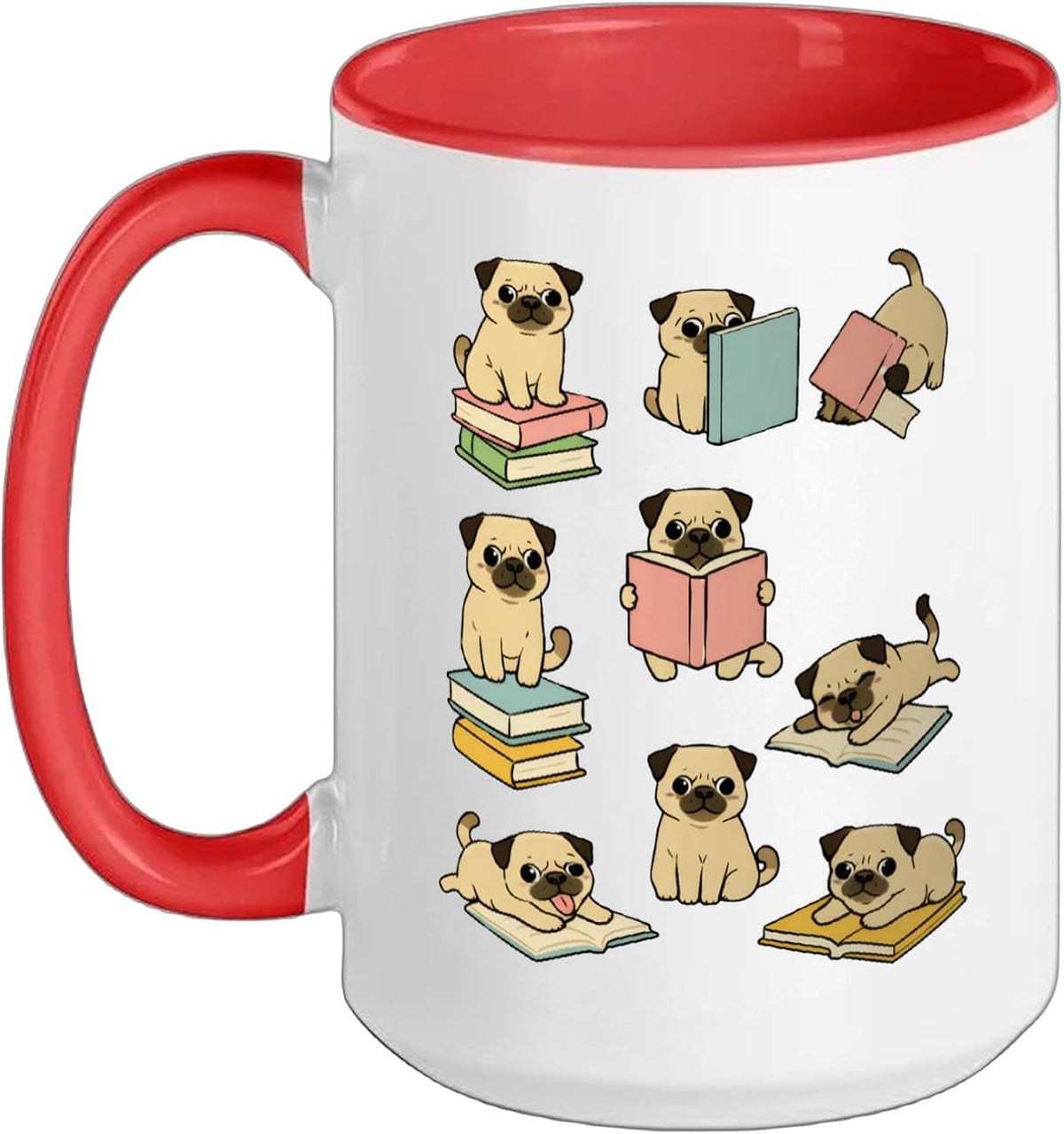 Cute Dog Pug Reading Book Ceramic Mug