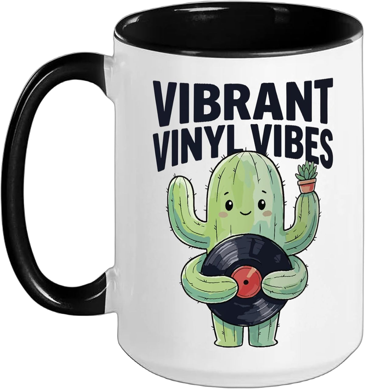 Vibrant Vinyl Vibes Succulent Music Fan Cactus Lover Plant Ceramic Mug