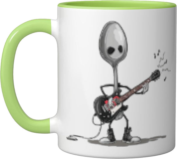 Funny Spoon Playing Electric Guitar Cartoon Character Ceramic Mug