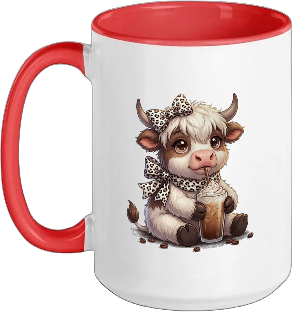 Highland Cow Drinking Iced Coffee Lover Funny Drink Coffee Ceramic Mug