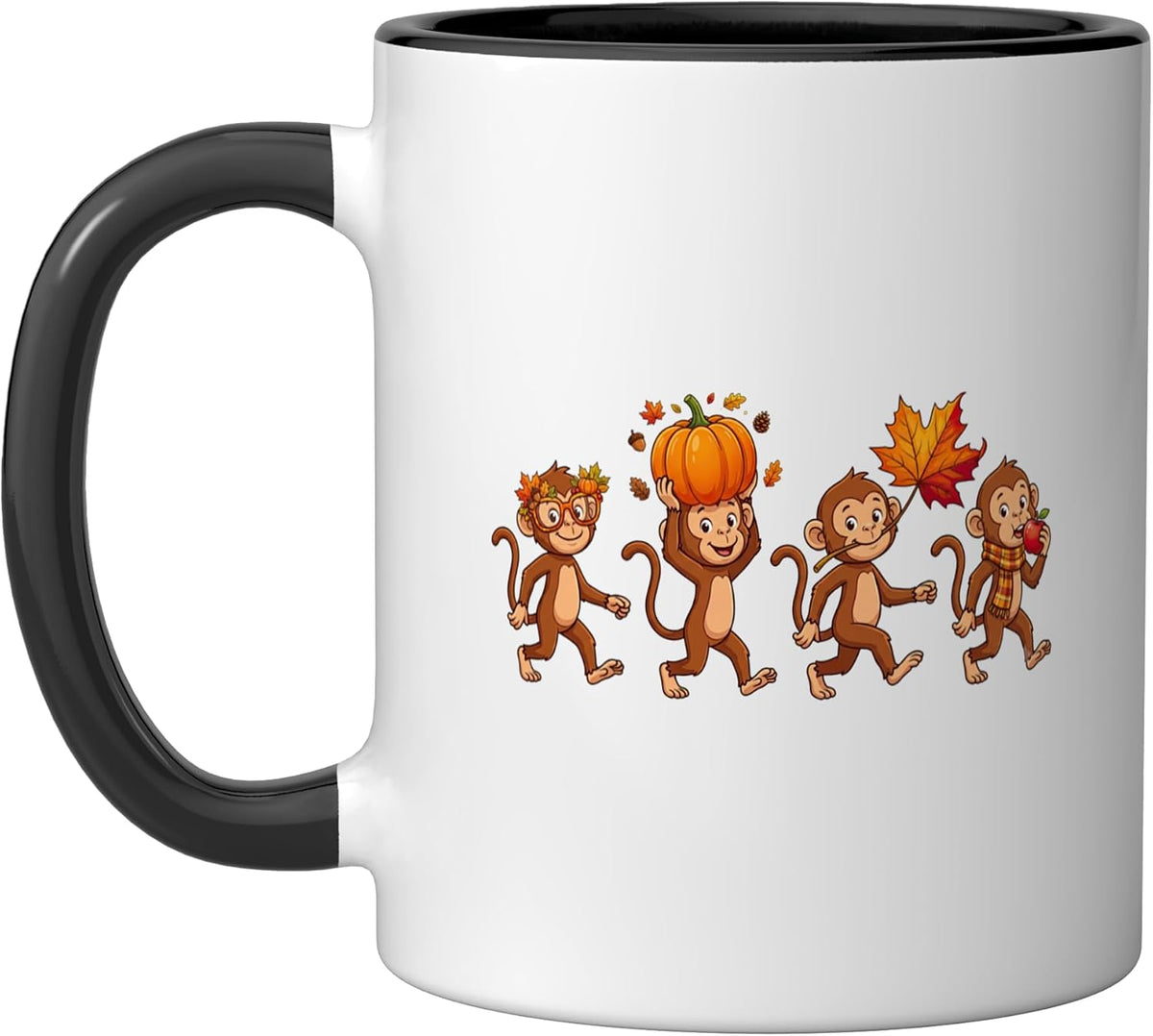 Cute Monkeys Pumpkin Maple Leaf Autumn Ceramic Mug