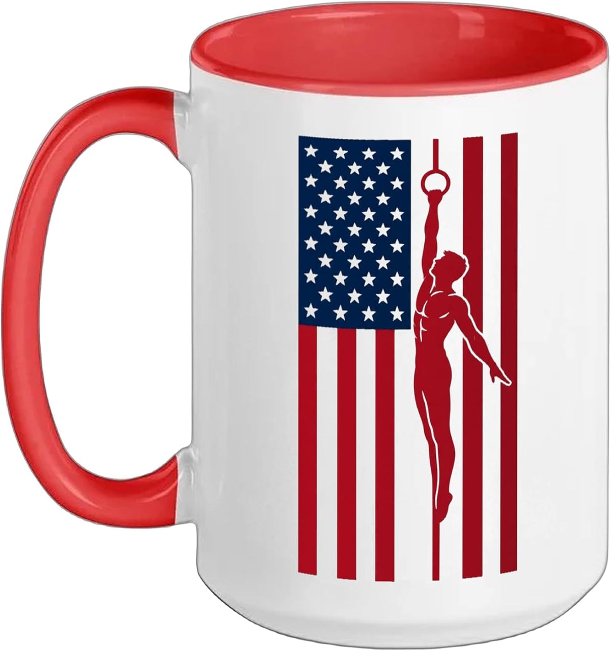 Male Gymnast Patriotic Us Flag Rings Ceramic Mug
