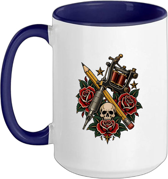 Tattoo Machine Skull Roses Artist Mug