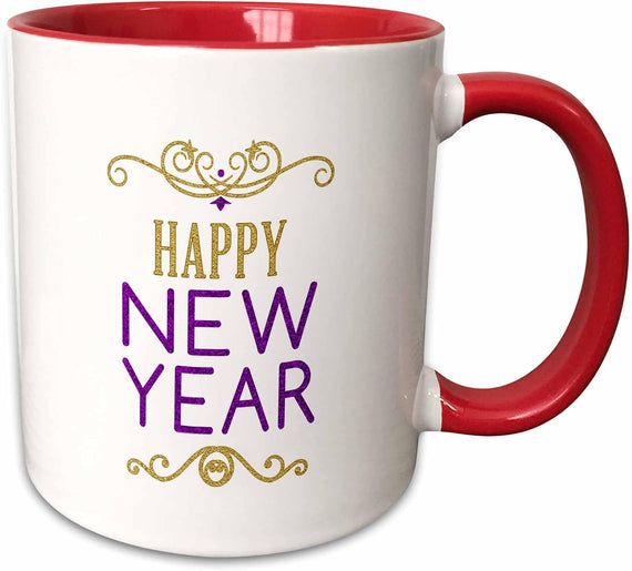 Happy Year Purple Gold Faux Glitter Ceramic Mug