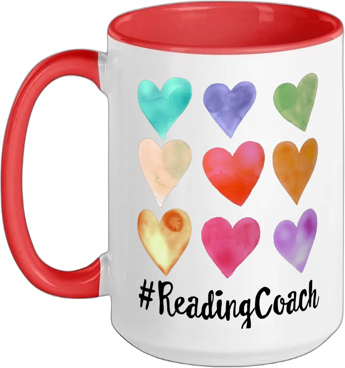 Watercolor Hearts Reading Coach Hashtag Ceramic Mug