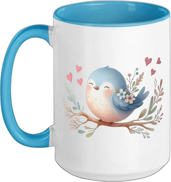 Cute Bluebird With Flowers And Hearts Ceramic Mug