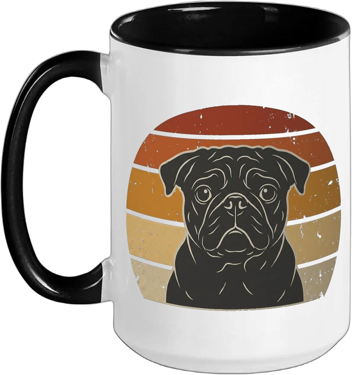 Pug Retro Sunset Vintage Dog Portrait Pet Lover Art Design Ceramic Mug