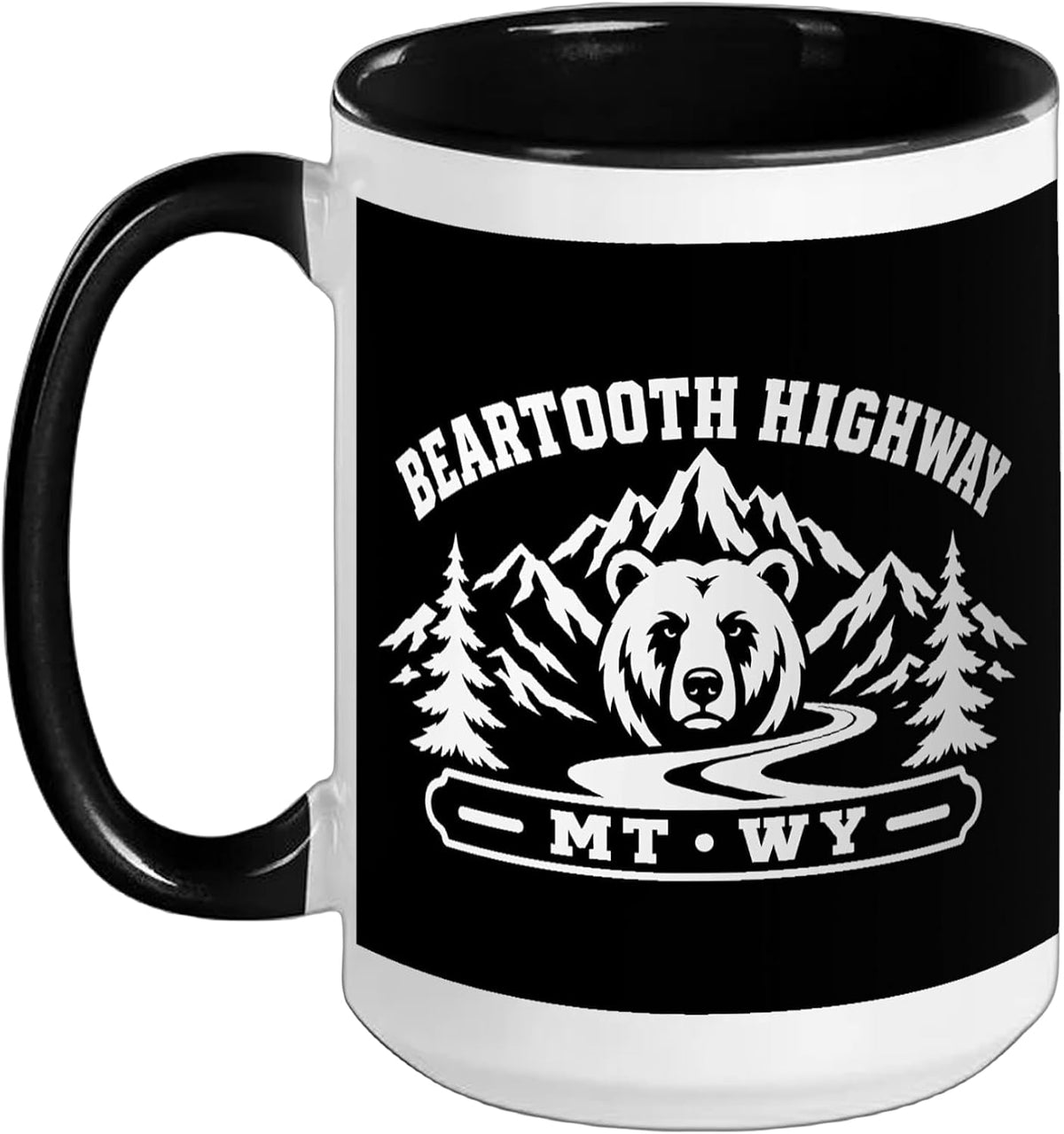 Beartooth Highway Mt Wy Bear With Mountains Art Ceramic Mug