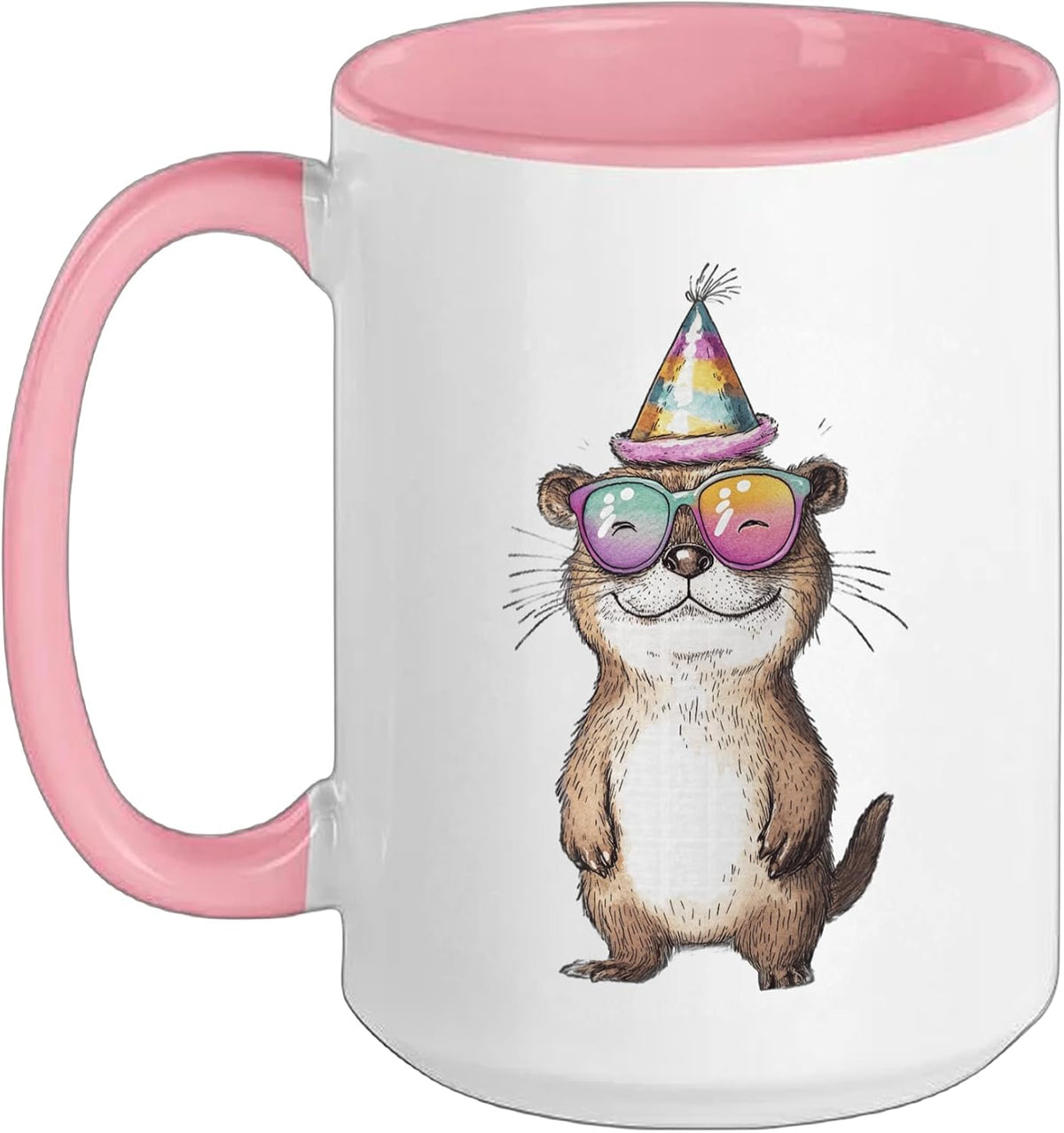 Cool Otter Party Hat Sunglasses Watercolor Design Ceramic Mug