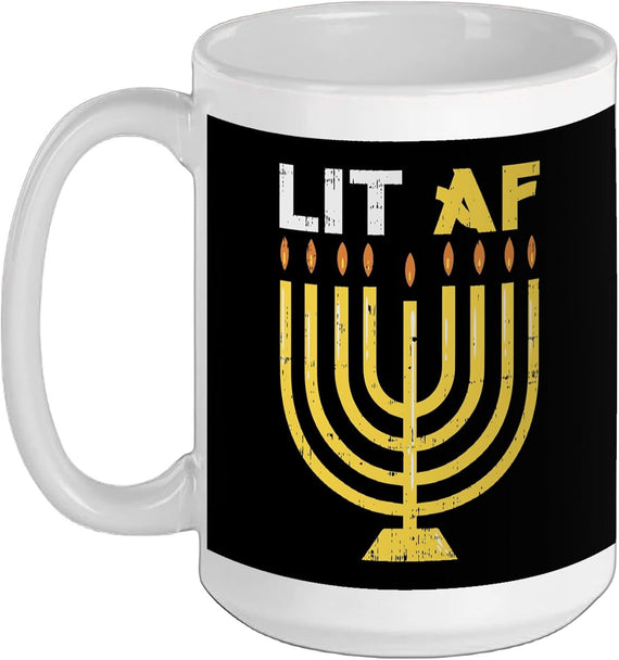Lit Af Funny Jewish Hanukkah Menorah Ceramic Mug