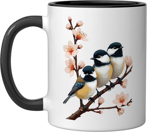 Chickadee Birds On Cherry Blossom, Chickadees, Chickadee Ceramic Mug