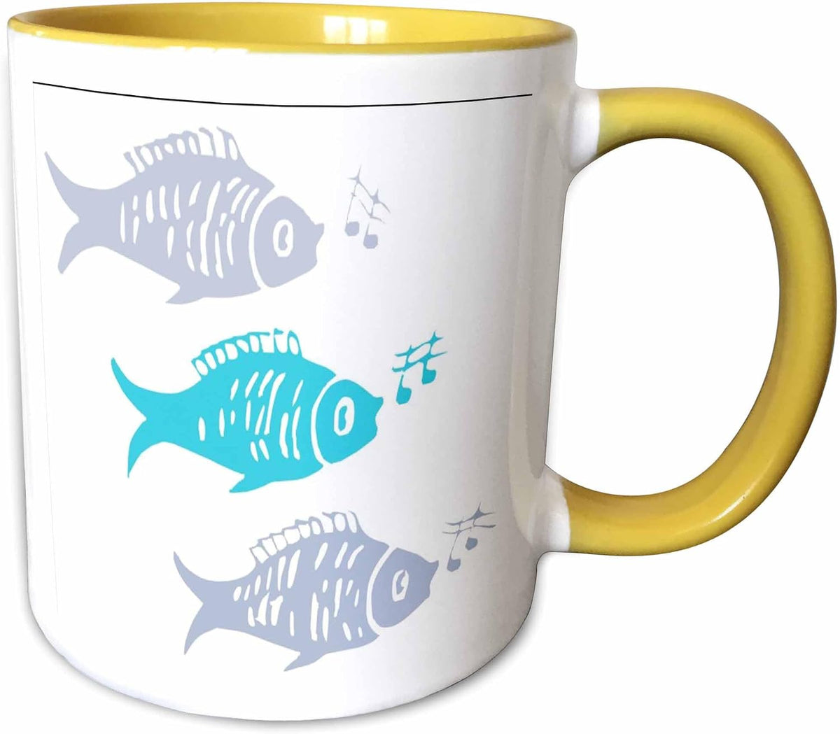 Gray And Turquoise Fish With Notes Ceramic Mug