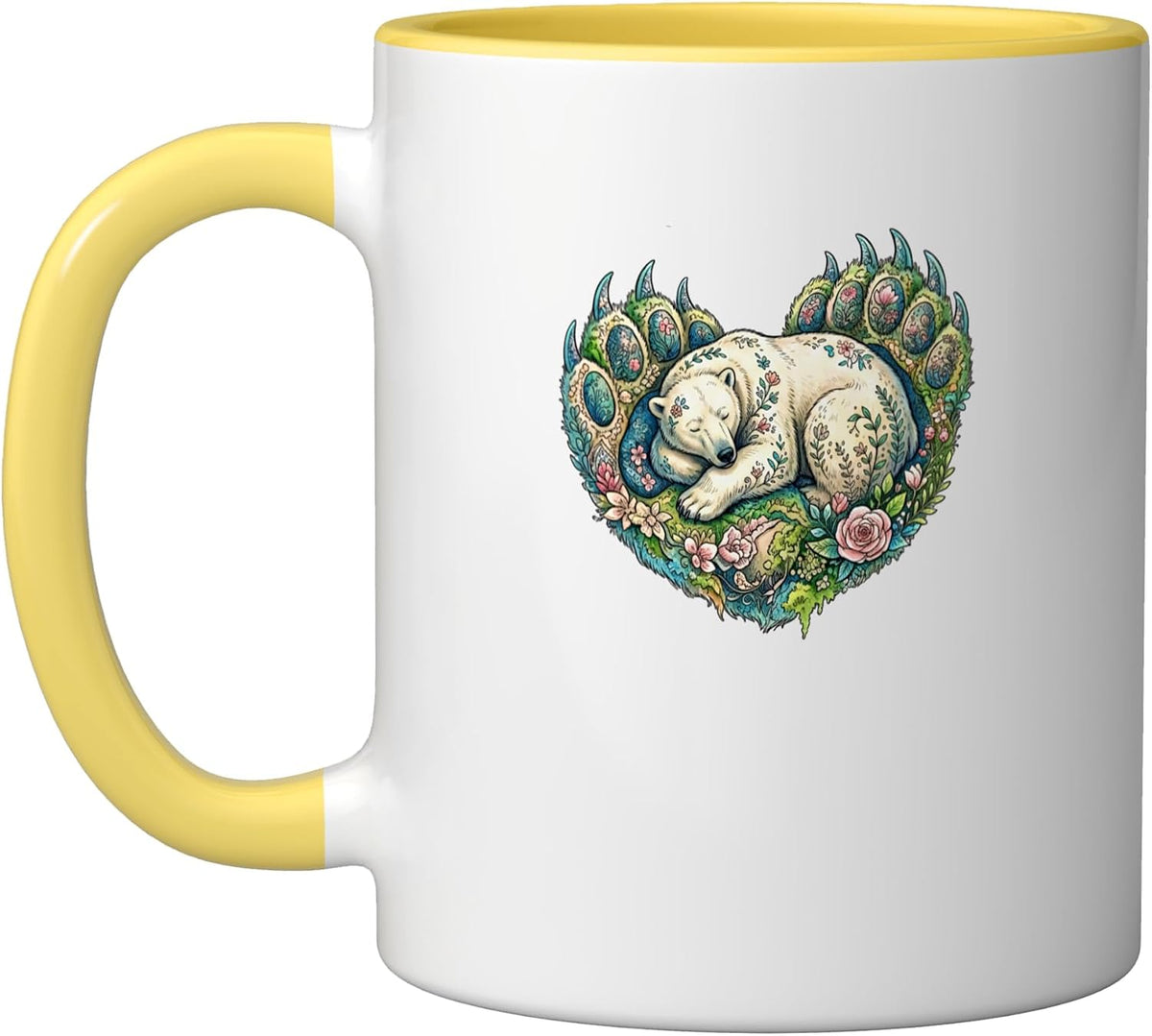 Sleeping Polar Bear Floral Paw Heart Art Ceramic Mug