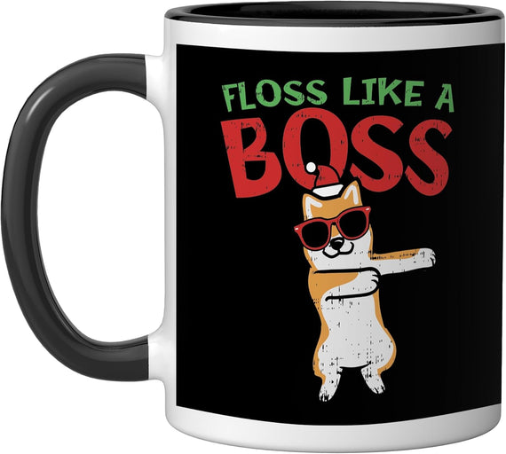 Floss Like A Boss Shiba Inu Christmas Dog Flossing Ceramic Mug