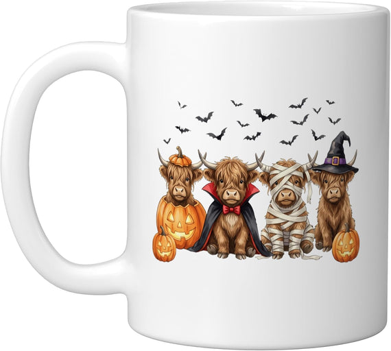 Halloween Highland Cow Pumpkin Spooky Season Costume Ceramic Mug