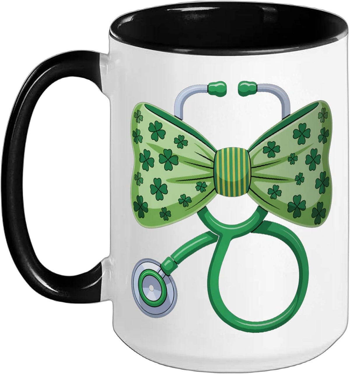 St. Patrick’S Day Nurse Stethoscope And Coquette Bow Ceramic Mug