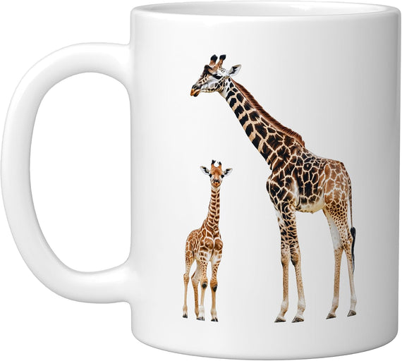 Mother Daughter Giraffe, White Ceramic Mug