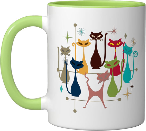Retro Vintage Modern Look Cats 50s 60s Style Mid-Century Ceramic Mug