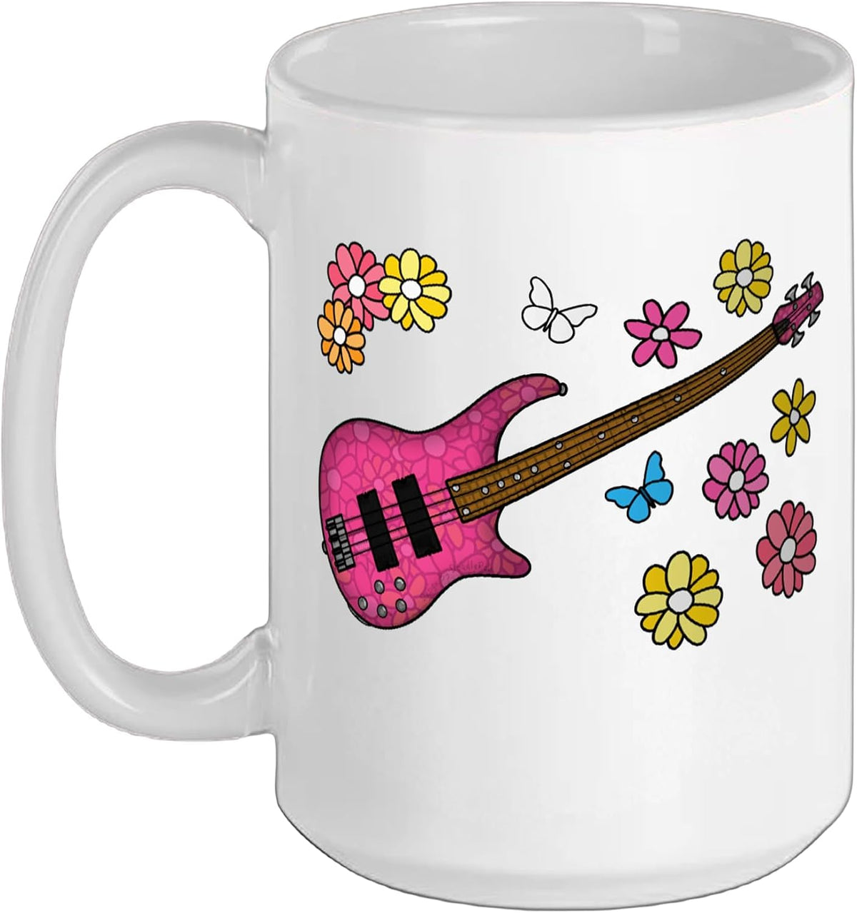 Floral Bass Guitar Female Bassist Music Teacher Musician Ceramic Mug