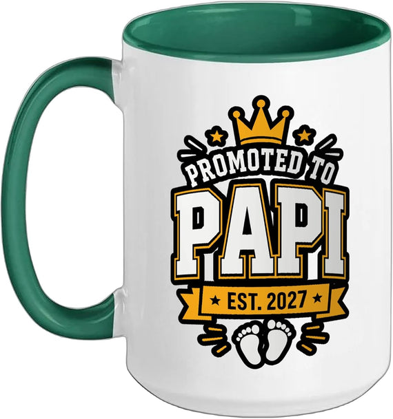 Promoted To Papi Est 2027 Crown Footprints Ceramic Mug