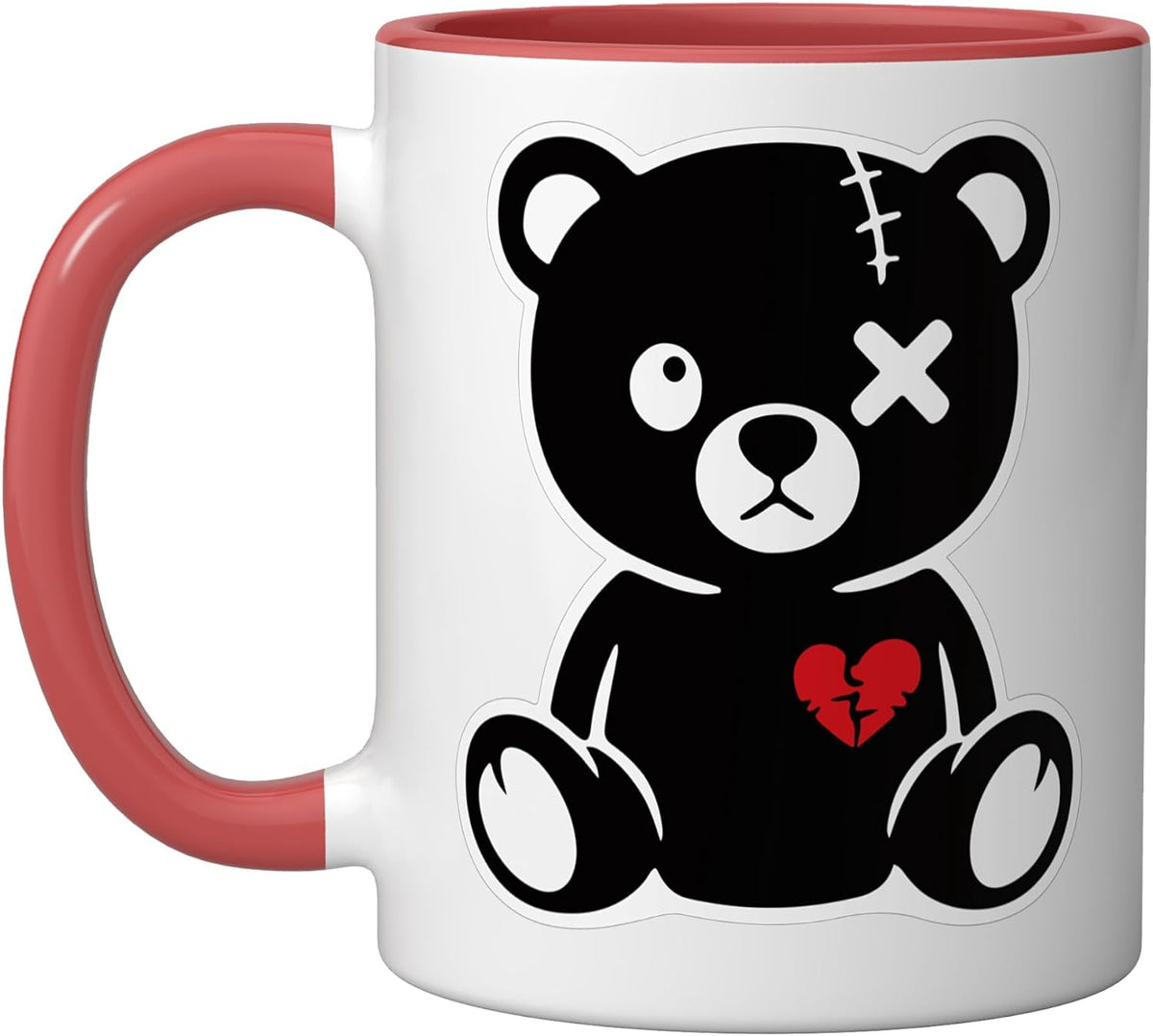 Cute Broken Black Teddy Bear Design Ceramic Mug