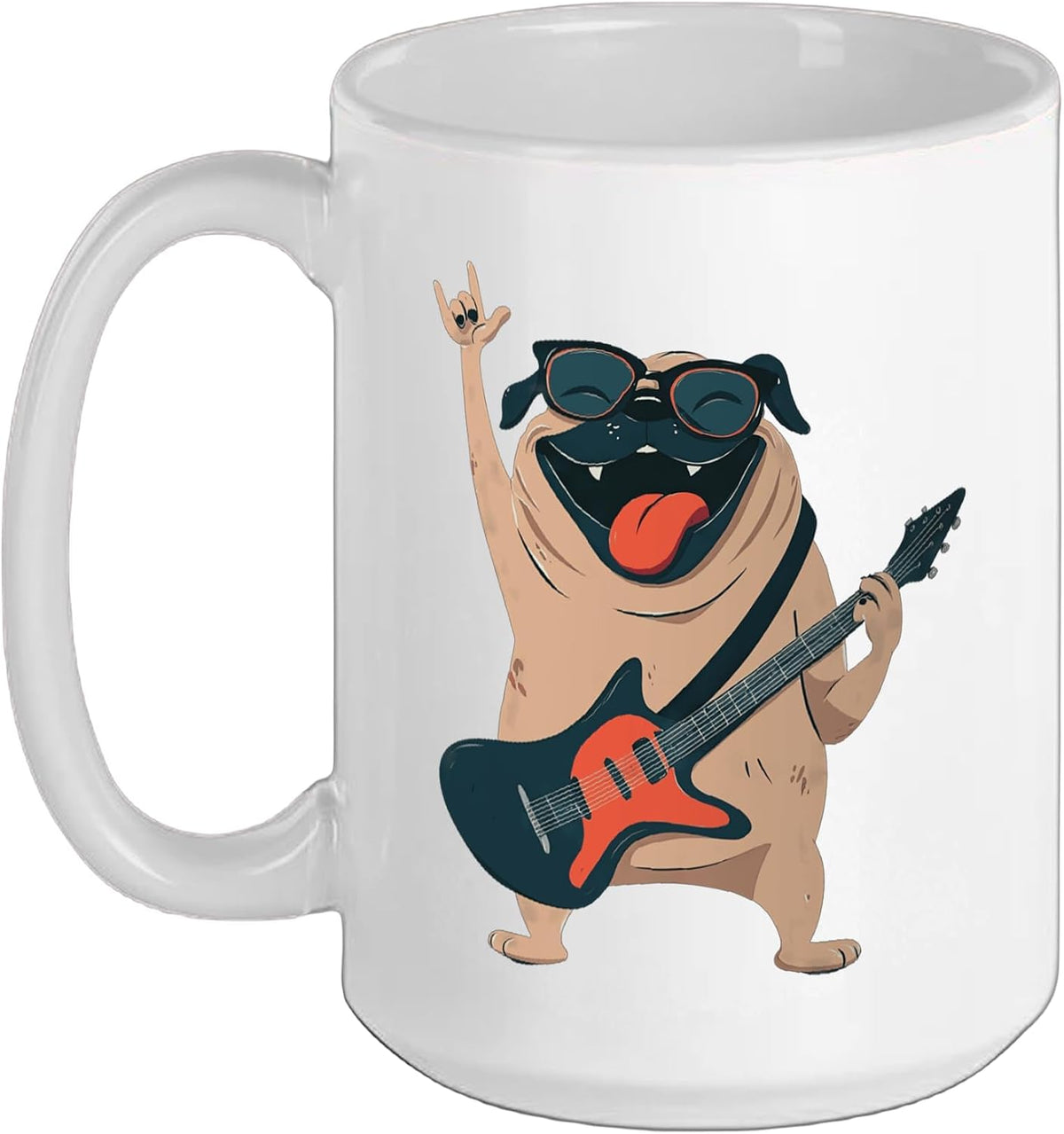 Funny Pug Rock Music Guitar Player Cute Pet Design Ceramic Mug