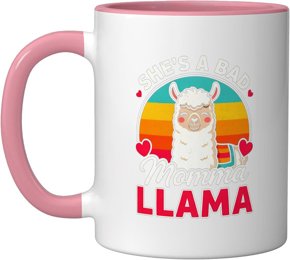 She's A Bad Momma Funny Llama Mom Retro Sunset Humor Ceramic Mug