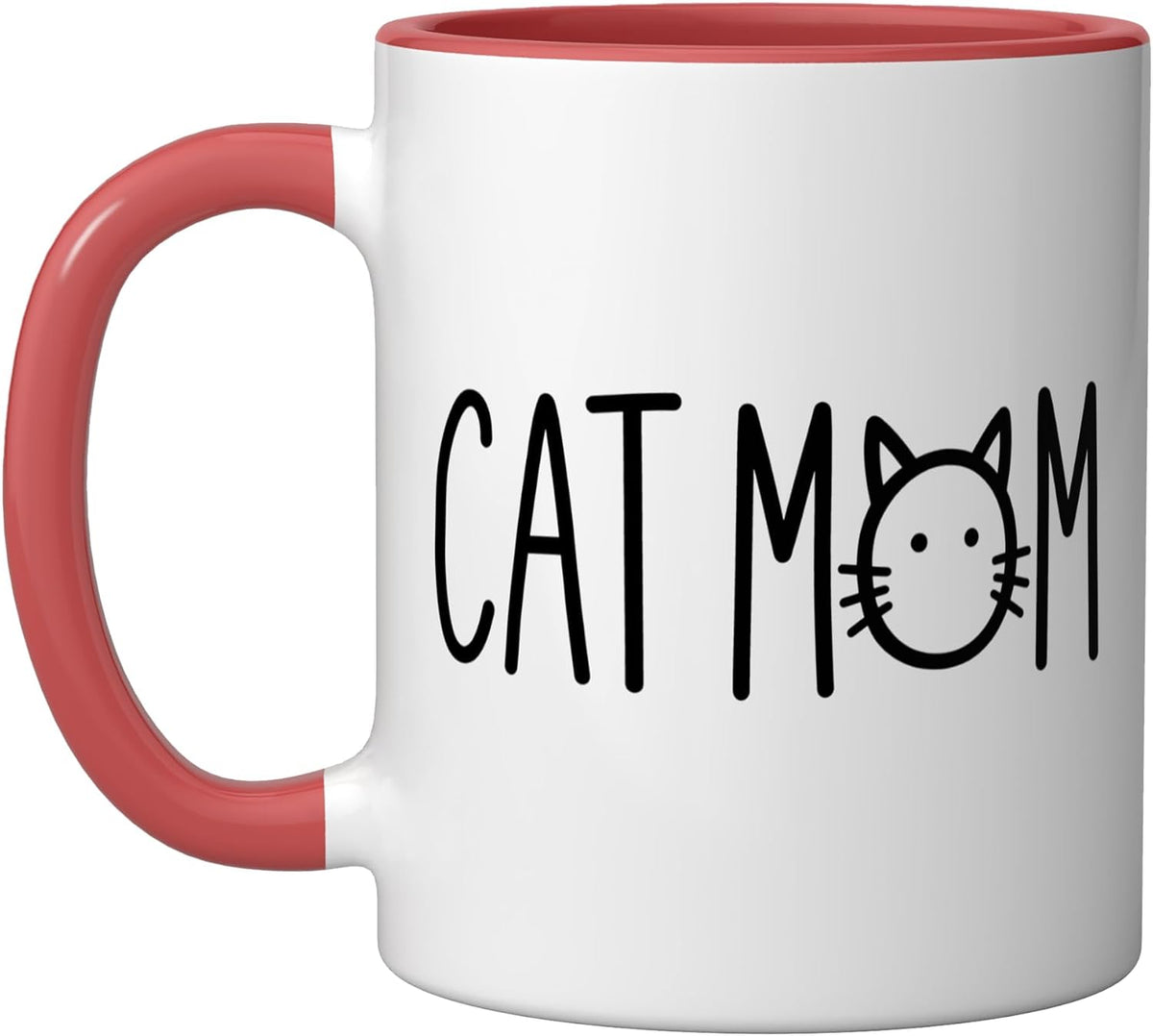 Cat Mom Thin Hand Drawn Letters Cat Face Ceramic Mug