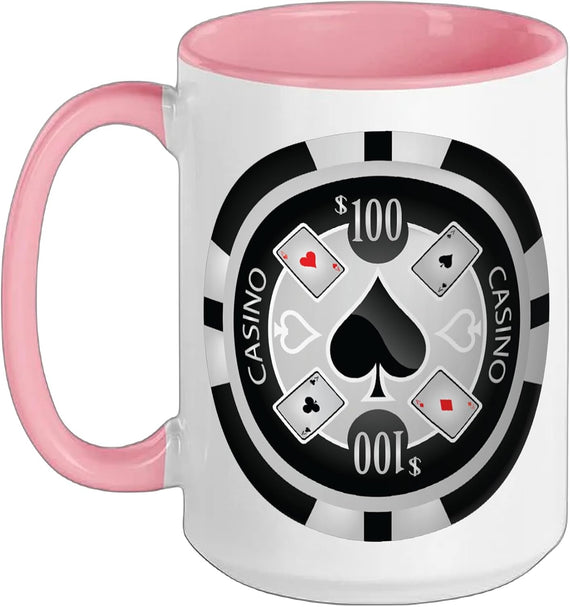 Black Spades Poker Chip Casino Beverage Holder Ceramic Mug